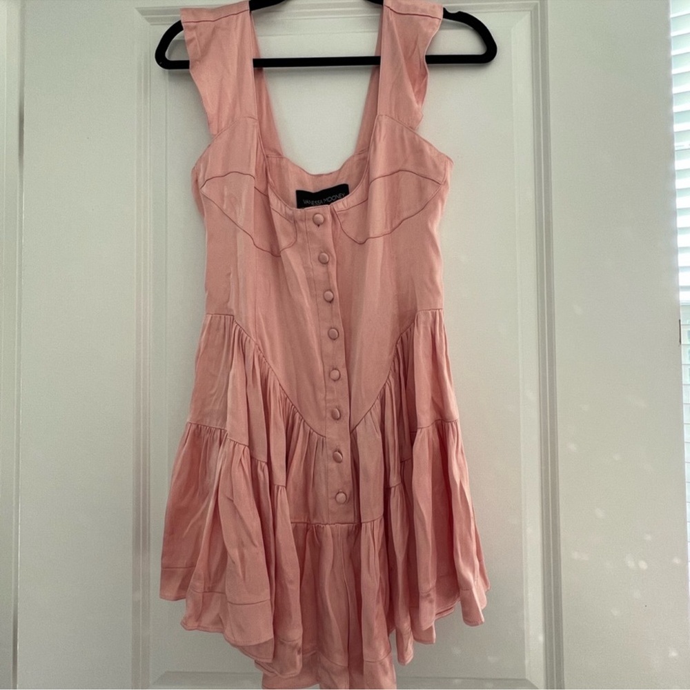 Vanessa Mooney Pink Satin Tiered Mini Dress Romper - Picture 3 of 4